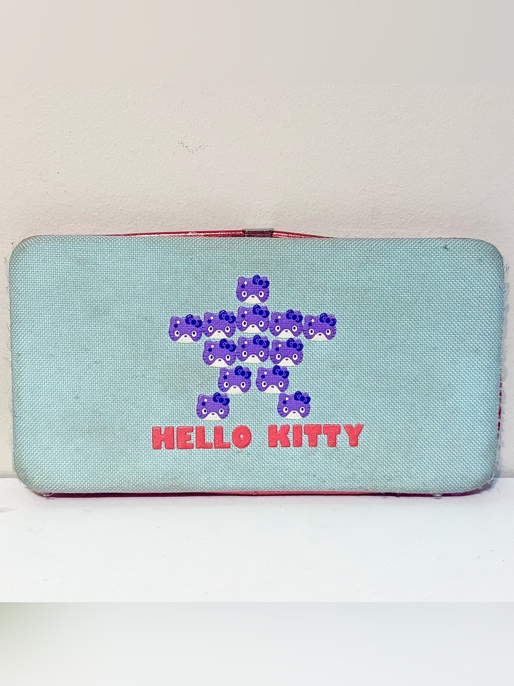 Vintage Hello Kitty Canvas Wallet-Purple Motif & Coral/Pink Logo-Long Clutch Bag